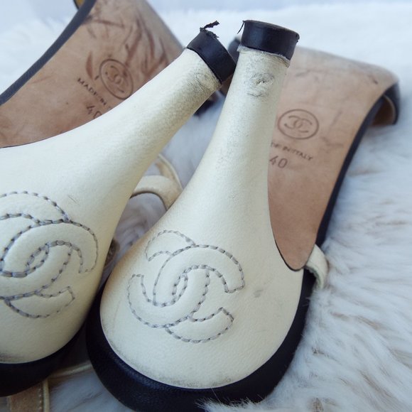 Vintage Chanel Bi-Color Ankle Buckle Sandals - Picture 10 of 16